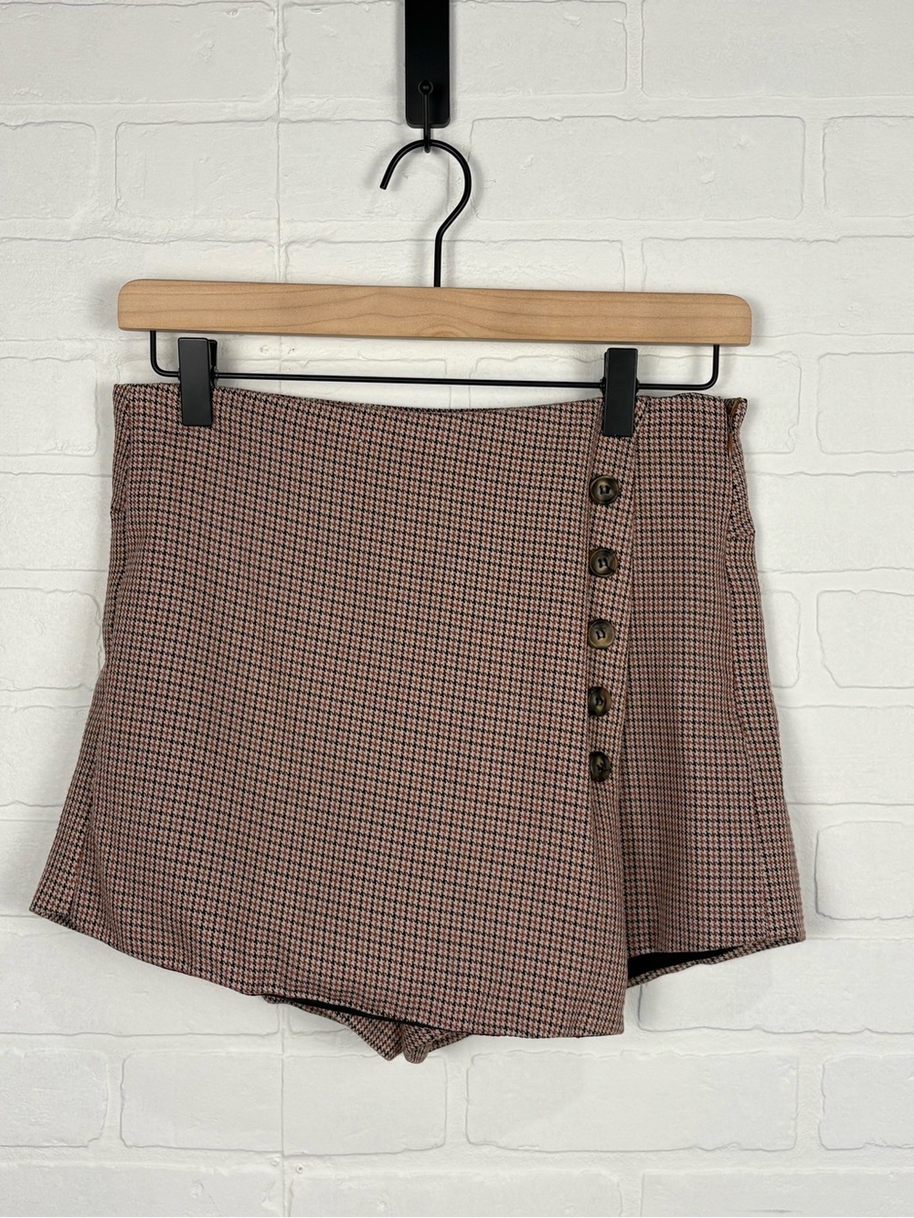 Sadie & Sage Brown Checked Button-Front Mini Skort Women Size S